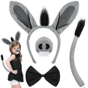 7749 4 Pcs Donkey Costume Accessory Set With Ears Headband,